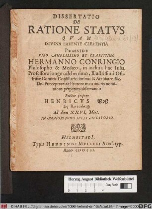 Dissertatio De Ratione Status