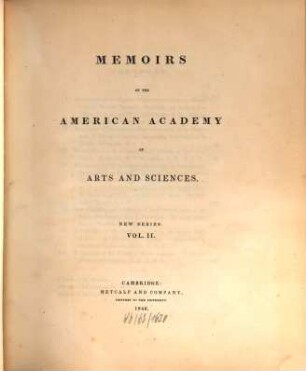 Memoirs of the American Academy of Arts and Sciences. 2. 1846