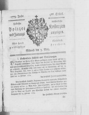 9tes Stück., Ausgabe vom 3. März 1779
