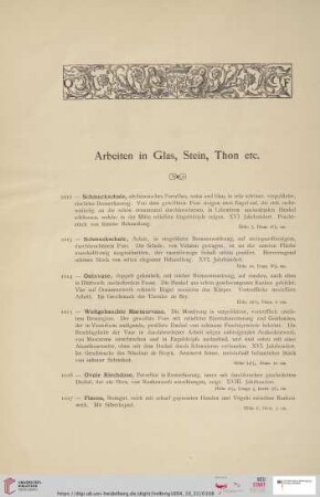 Arbeiten in Glas, Stein, Thon etc. (Nr. 1012 - 1061b)