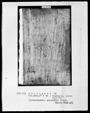 Graduale (Benediktinerhandschrift) — Ledereinband mit ornamentalen Stempeln