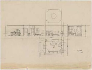 Döllgast, Hans; Möbel und Bühnengestaltung - Musikzimmer (Wandabwicklungen; Grundriss; DG)
