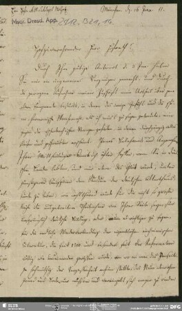Eigenh. Brief von Bernhard Joseph Docen an August Wilhelm von Schlegel, München, 16.06.1811