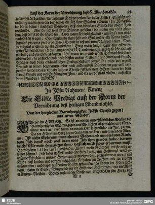 Die Eilfte Predigt auß der Form der Verrichtung deß heiligen Abendmahls