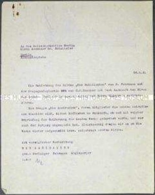 Durchschlag eines Schreibens der Künstlervereinigung "Die Abstrakten" an das Polizeipräsidium von Berlin zur Großen Berliner Kunstausstellung 1931 - Sachkonvolut