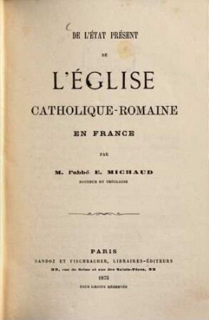 De l'état présent de l'église catholique-romaine en France