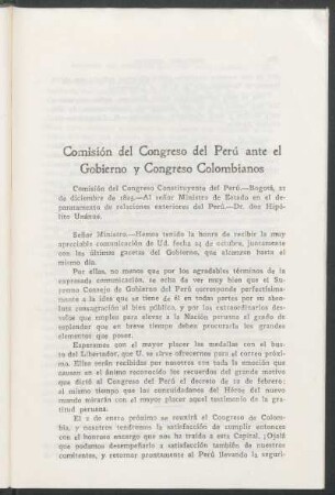 Comisión del Congreso del Perú ante el Gobierno y Congreso Colombianos