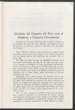 Comisión del Congreso del Perú ante el Gobierno y Congreso Colombianos