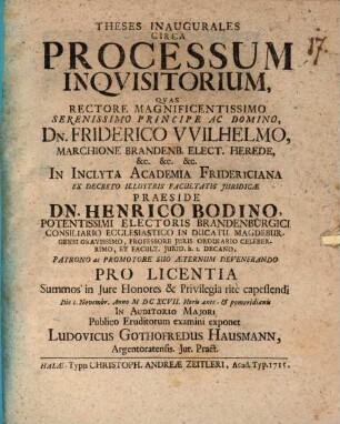 Theses Inaugurales Circa Processum Inquisitorium