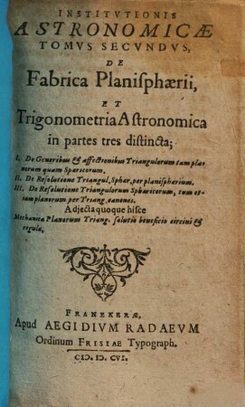 Institutionum astronomicarum tomi tres, 2