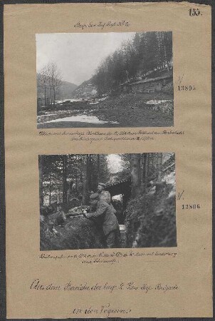 Schützengraben der 12./LIR 12. im Walde sö. Côte de Ste Marie mit Eindeckung und Scheinwerfer