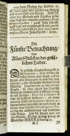 Die Fünfte Betrachtung/ von Allen Stücken der geistlichen Lieder.