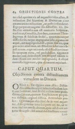 Caput Quartum. Obiectiones contra distinctionem virtualem in Divinis.