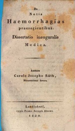 De notis haemorrhagias praesagientibus : dissertatio inauguralis medica