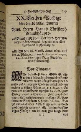 XX. Herrn Hannß Christoph Rauchhaeupts/ auf Brachstet Erb- u. Gerichts-Herrns/ Fürstl. Sächs. Magdeb. Hauptmanns über das Ammt Rothenburg/ [et]c.