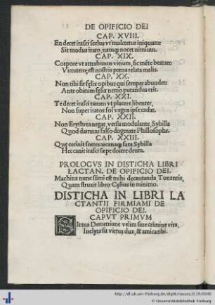 Disticha In Libri Lactantii Firmiami De Opificio Dei.