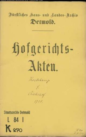 Kortekamp zu Wellentrup gegen Riekehof - Zehnten