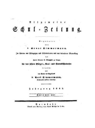 Titelblatt für Juni 1842 : [Heft 87 - 103]