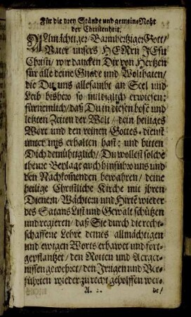 Für die drey Stände und gemeine Noht der Christenheit.