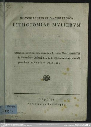 Historia Literario-Chirurgica Lithotomiae Mulierum