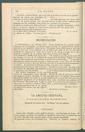 La amistad cristiana. (Conclusión). : Traducido del francés para "La Mujer" por una señorita.