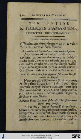 Sententiae S. Joannis Damasceni.