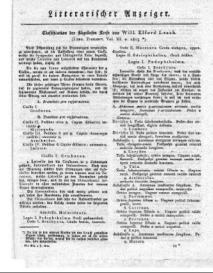 Classification der flügellosen Kerfe (Linn. Transact. Vol. XI. 2. 1815)