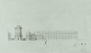 Dresden, Zeughaus, Entwurf mit Pulverturm : Zeughaus, Entwurf