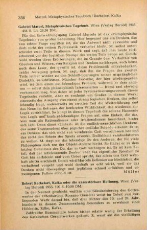 358-359 [Rezension] Rochefort, Robert, Kafka oder die unzerstörbare Hoffnung