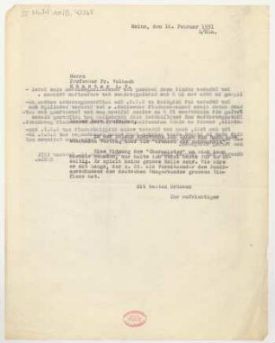 Brief an Fritz Volbach : 16.02.1931