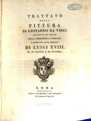 Trattato della pittura : tratto da un codice della Biblioteca Vaticana, [1]