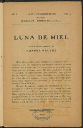 1917000105: Luna de miel : novela inédita original