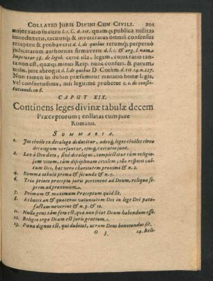 Caput XIX. Continens leges divinae tabulae decem Praeceptorum; collatas cum iure Romano.