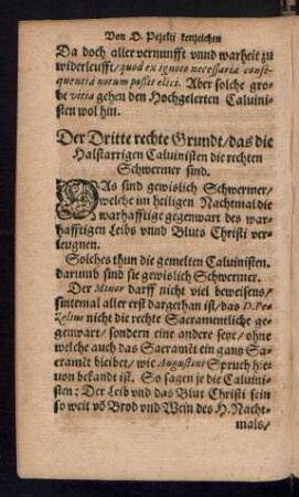 Der Dritte rechte Grundt/ das die Halstarrigen Calvinisten die rechten Schwermer sind.