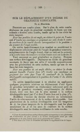 Sur le déplacement d'un dièdre de grandeur constante.