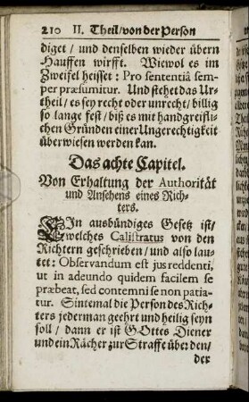Das achte Capitel. Von Erhaltung der Authorität und Ansehens eines Richters.