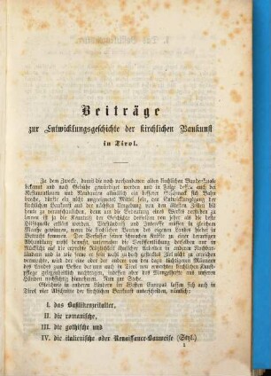 Beiträge zur Entwicklungs-Geschichte der Kirchlichen Baukunst im Tirol, 1. Das Basiliken-Zeitalter und die romanische Periode : zweite Gabe des christlichen Kunstvereines in Bozen