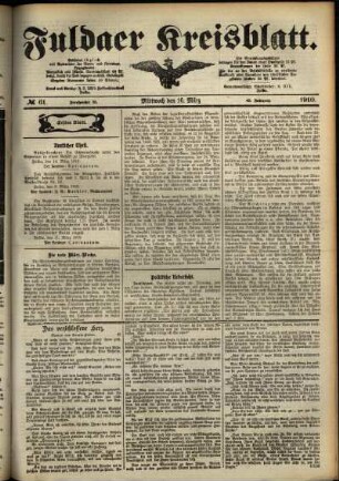 Erste Ausgabe vom Mittwoch, den 16. März 1910.