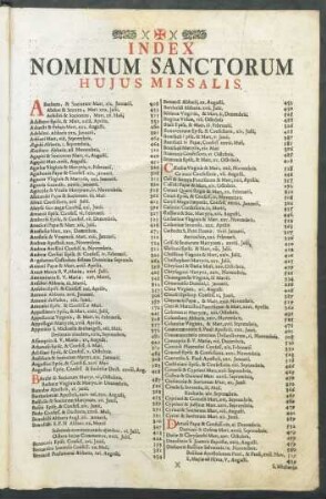 Index Nominum Sanctorum Hujus Missalis