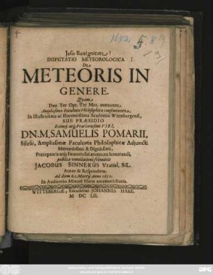 Disputatio Meteorologica De Meteoris In Genere