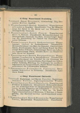 d) Königl. Wasserbauamt Oranienburg.