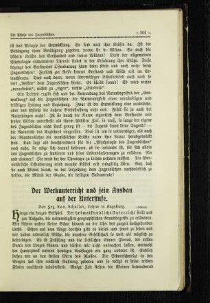 ¬Der¬ Werkunterricht und sein Ausbau auf der Unterstufe : (Schluß)
