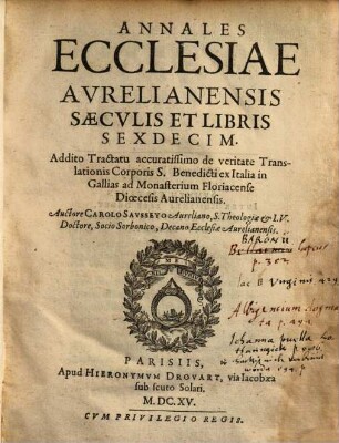 Annales ecclesiae Aurelianensis : saeculis et libris sexdecim