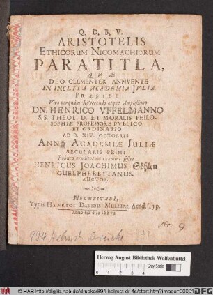 Aristotelis Ethicorum Nicomachiorum Paratitla
