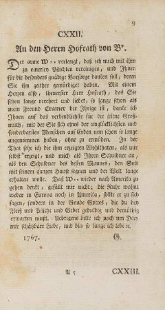 CXXII. An den Herrn Hofrath von B*