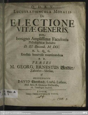 Lucubratiuncula moralis de electione vitae generis