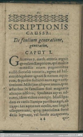 De fontium generatione, generatim. Caput I.
