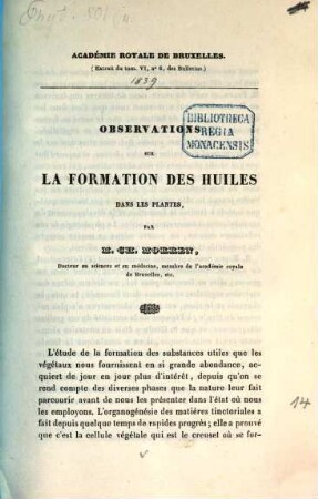 Observations sur la formation des huiles dans les plantes