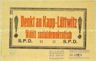 Handzettel mit einem Aufruf der SPD zur Reichstagswahl 1920