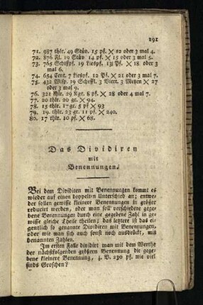 Das Dividieren mit Benennungen